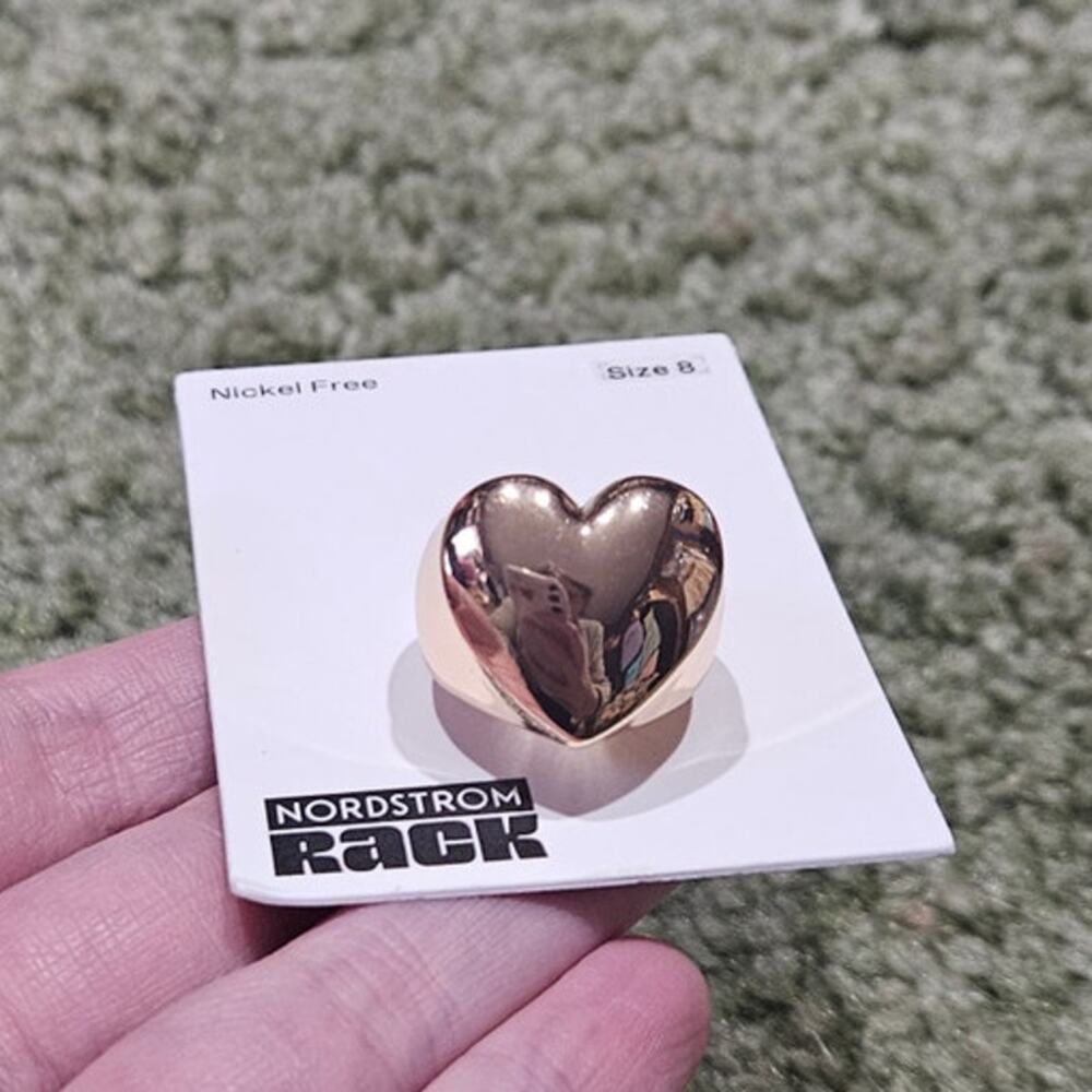 💋 Nordstrom Rack Gold Tone Puffy Heart Ring Sz 8 Chunky Y2K Style Nickel Free